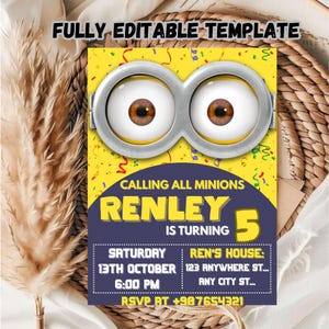 Editable Minions Birthday Party Invitation Template / Minions Birthday Party Invitation Template / kids Favorite Minions Birthday Party