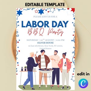 Editable Labour Day Party Invitation Template: Canva DIY (Digital Download, 5x7 PDF)