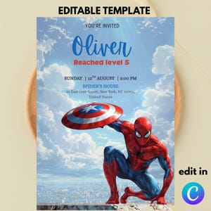 Editable Spiderman Birthday Party Invitation Template / Editable Superhero Birthday Party Invitation Template / Editable Birthday party
