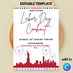 Editable Labor Day Invitation Template: Kids Celebration, Dinner Party (Digital Download, 5x7 PDF File)