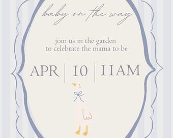 Editable Vintage Blue Striped Baby Shower Invite Template