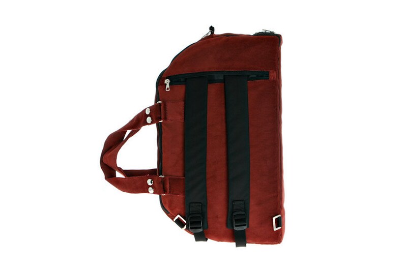 Red Corduroy messenger padded laptop bag Overnight Bag Etsy