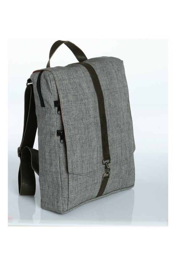 Grey Cotton 15 Laptop backpack Vegan Laptop Backpack Etsy