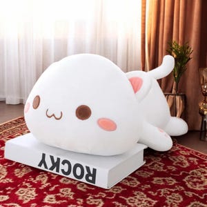 Adorable peluche chat couché - Oreiller doux en peluche pour animaux de compagnie, cadeau mignon pour les enfants, les filles et Noël - Confortable et câlin