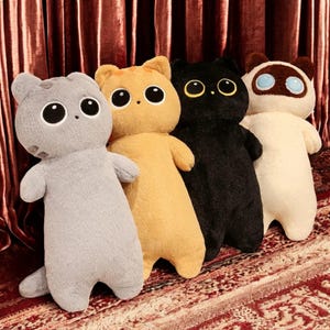 Large, soft long cat pillow, perfect for naps and home comfort. A cuddly plush toy, ideal birthday and friend gifts!