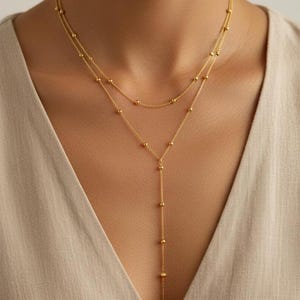 Gold Tone Double Strand Geometric Choker Necklace | Women Layering Necklace | Boho Statement Jewelry | Gift for Her