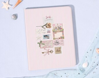 Pink Striped Stamp 2024iPad7/8/9/10 Air Mini3/5/6th Gen Pro11/12.9"Inch Cover Flip Book Case Pencil Holder Auto Wake/Sleep,Gift for Her