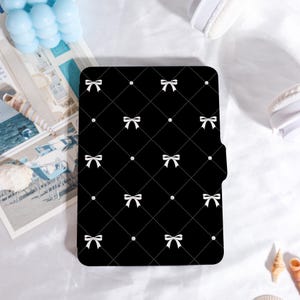 Black White Bow Kindle Case Customized for Paperwhite 1/2/3/4, Kobo Cover, Kindle Paperwhite Case, Kindle 12th Gen, Paperwhite 6&quot;/7&quot;
