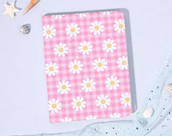 Pink Plaid Daisy 2024iPad7/8/9/10 Air Mini3/5/6th Gen Pro11/12.9"Inch Cover Flip Book Case Pencil Holder Auto Wake/Sleep,Gift for Her