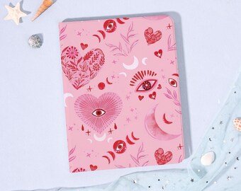Pink Heart Eyes 2024iPad7/8/9/10 Air Mini3/5/6th Gen Pro11/12.9"Inch Cover Flip Book Case Pencil Holder Auto Wake/Sleep,Gift for Her