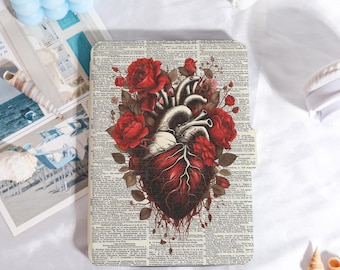 Gothic Floral Heart Kindle Case Customized for Paperwhite 1/2/3/4, Kobo Cover, Kindle Paperwhite Case, Kindle 12th Gen, Paperwhite 6"/7"