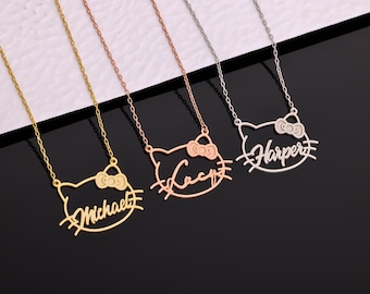 Dainty Cat Name Necklace, Custom Name Necklace, Minimalist Necklace, Personalized Gifts, Cat Memorial Gift, Cat Lovers Gift,Mothers Day Gift