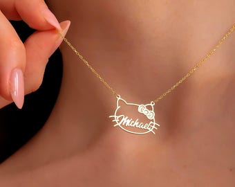 Dainty Cat Name Necklace, Custom Name Necklace, Minimalist Necklace, Personalized Gifts, Cat Memorial Gift, Cat Lovers Gift, Cat Mama Gift