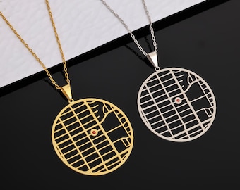 Personalized Map Necklace with Coordinates, Custom Birthplace, First Kiss or Special Location, Unique Couple Gift, Meaningful Jewelry
