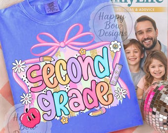 Diseño de sublimación PNG de regreso a clases de segundo grado, estudiante preppy y coqueta, regalo de agradecimiento para maestros de segundo grado, camisetas para maestros