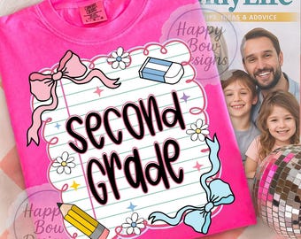 Diseño de sublimación PNG de regreso a clases de segundo grado, estudiante preppy y coqueta, regalo de agradecimiento para maestros de segundo grado, camisetas para maestros