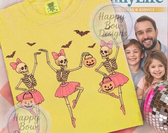 Descarga digital de esqueleto de bailarina PNG, lindo diseño de sublimación de Halloween bailando para camiseta de otoño, idea de regalo de Cricut para temporada espeluznante PNG