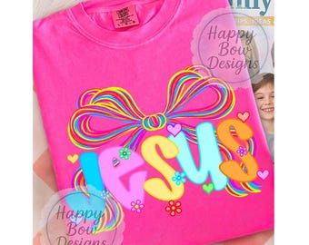 Cute Jesus Png, Neon Christian Png Jesus Png Bible Verse Png, Faith Png Christian Png Design Jesus Png Sublimation God Png Neon Coquette Bow