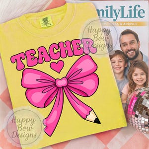 Teacher Pencil Coquette Bow Png, Cute Back to School Shirt Design Png, Preppy Teacher Shirt Idea for Women or Teams, Digital Download Png