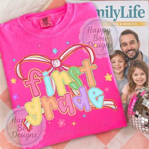 Maglietta per insegnante con design a sublimazione per il ritorno a scuola in formato PNG di prima elementare, stile preppy e civettuolo, regalo di ringraziamento per l&#39;insegnante di prima elementare.