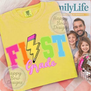Magliette per insegnanti, regalo di ringraziamento per il ritorno a scuola, PNG per la prima elementare, design a sublimazione, stile preppy e civettuolo, per studenti di prima elementare.