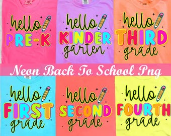 Neon Hello Back To school png bundle, Neon trendy school png, preK/ kindergarten/ 1st 2nd 3rd 4th 5th grade png, back to school png,colorful