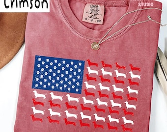 Dachshund American Flag Unisex Comfort Colors Shirt, Patriotic Wiener Dog USA Tee, Distressed Doxie 4th Of July Shirt,Funny Sausage Dog Gift