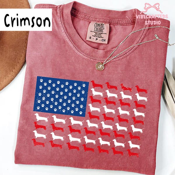 Dachshund American Flag Unisex Comfort Colors Shirt, Patriotic Wiener Dog USA Tee, Distressed Doxie 4th Of July Shirt,Funny Sausage Dog Gift