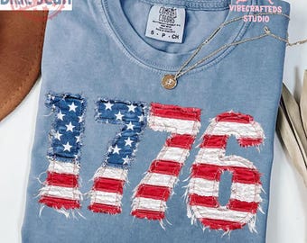 Distressed Faux Patchwork 1776 USA Flag Comfort Colors Shirt, Vintage Patriotic Graphic Tee, American Shirt, 4th of July Shirt