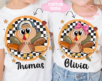 Checkered Cute Boys/Girl Turkey PNG, Custom kids png Turkey, brushstroke Cap boy png,Thanksgiving png, Thanksgiving Kids Shirt,cutest turkey