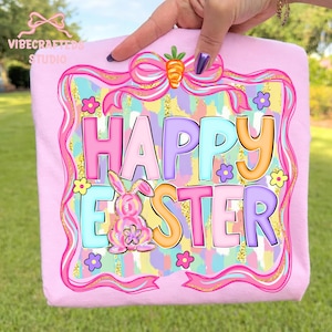 Brushstroke Happy Easter png, Coquette carrot png, Pastel Easter Bunny Shirt Design, Spring season png, Colorful Easter Design, easter png