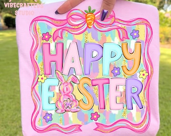 Brushstroke Happy Easter png, Coquette carrot png, Pastel Easter Bunny Shirt Design, Spring season png, Colorful Easter Design, easter png