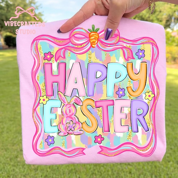 Brushstroke Happy Easter png, Coquette carrot png, Pastel Easter Bunny Shirt Design, Spring season png, Colorful Easter Design, easter png