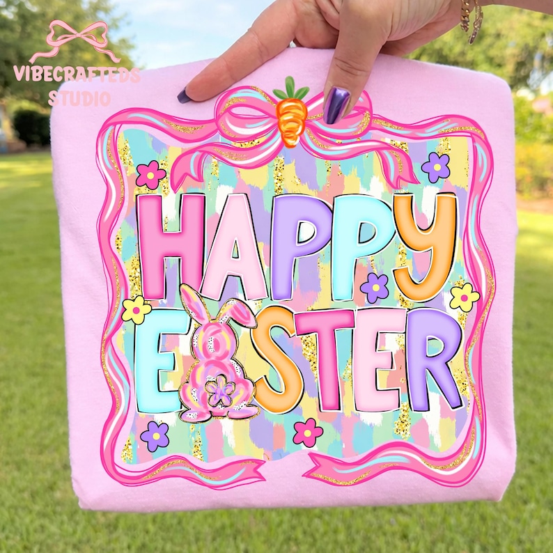 Brushstroke Happy Easter png, Coquette carrot png, Pastel Easter Bunny Shirt Design, Spring season png, Colorful Easter Design, easter png
