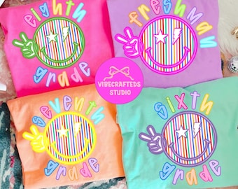 Neon Smiley High school png bundle, Funny back to school png, colorful lighting bold school png, Teacher shirt, High School Png, grades png