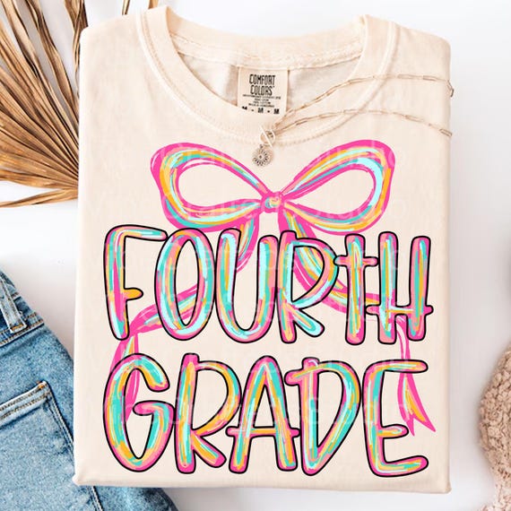 Pink brushstroke Fourth grade png, coquette back to school png, back to school png, Fourth grade png, girl school png, Preppy 4th grade png