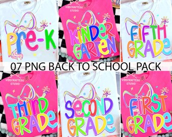 Neon crayon grades back to school png bundle, Colorful grades bundle png, brushstroke coquette pencil bow png, Happy first day of school png