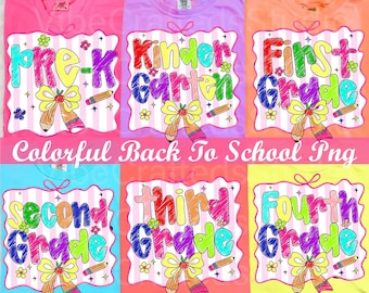 Colorful back to school Grade png bundle, preK/ kindergarten/ 1st 2nd 3rd 4th 5th grade png, coquette pencil png, back to school png,crayon