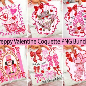 Preppy Valentine Coquette png bundle, Highland Cow valentine png, Gnome valentine png, Teddy bear png, love png, xoxo png, valentine png