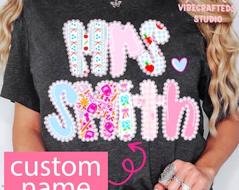 Custom Lace Teacher name png, Custom teacher png, lace custom png, preppy teacher bow png, Back To School Png, teacher shirt design, preppy