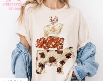 Western Cow Faux Patchwork png, Hen Pig Lamp png, Country Western Shirt Design, Farm Animal png, Western Animals png
