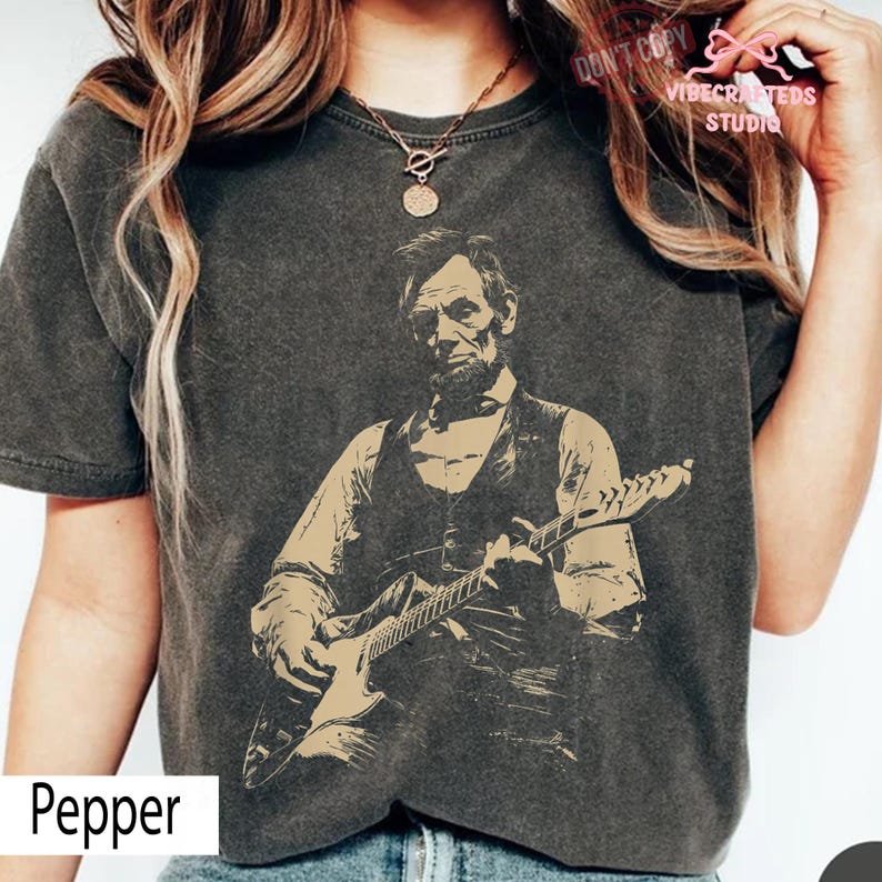 President Abraham Lincoln Playing Guitar Abe Lincoln Comfort Colors T-Shirt, Funny History Music Lover Gift, Vintage Political Humor Tee image 3