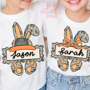 Custom Camo Bunny png, Camo Boy Bunny Egg Hunter, Camo Girl Coquette Bunny PNG, Personalized Easter Bunny Clipart, Kids Easter Shirt Design
