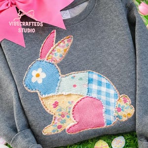 Patchwork Floral Bunny png, Faux Chenille Quilted, Vintage Fabric Rabbit PNG, Spring Easter Design, Happy Easter png, Easter png, Bunny png