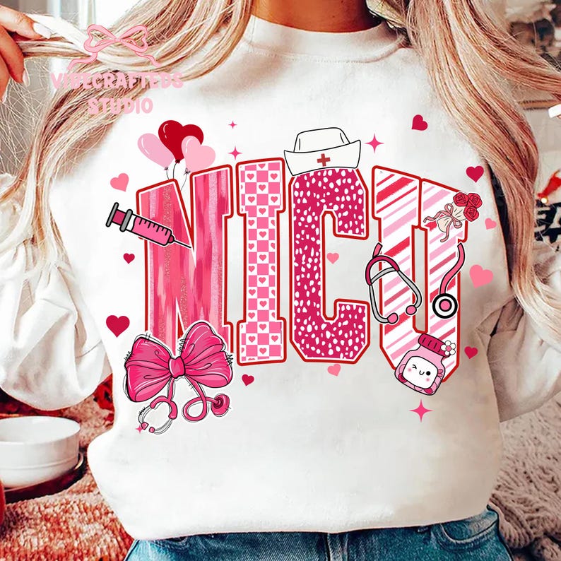 Coquette Valentine Nurse Varsity Bundle Png, Nicu RN CNA Valentines Png ...