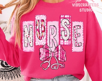 Pink Valentine Nurse Png, Valentine Nurse Coquette Png, Stethoscope bow png, Nurse Valentines Shirt Design, Gift for nurse, Valentine png