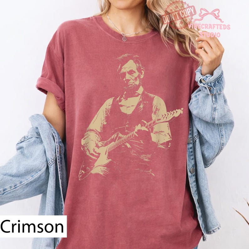 President Abraham Lincoln Playing Guitar Abe Lincoln Comfort Colors T-Shirt, Funny History Music Lover Gift, Vintage Political Humor Tee image 4