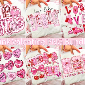 Pink Valentine png Bundle, Be mine png. Loved png, brushstroke XOXO love png, Love like Jesus png, Valentine hearts png, coquette valentine