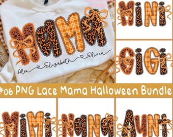 Lace Mama Mini bundle png, Mama doodles png, Mama Halloween png, Orange Retro Girly bow PNG,leopard mama png, cozy season png, give thanks