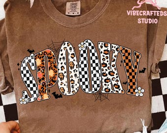 Retro Doodles Spooky Png, Halloween png, Spooky season png, Halloween Leopard Checkered Fall, Spooky png, Halloween Girly png, Fall Leopard